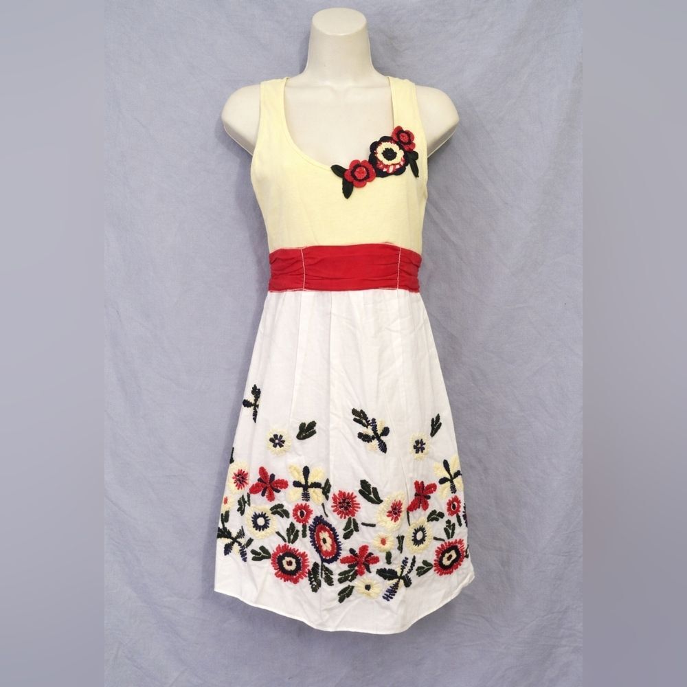 Chelsea & Violet Embroidered Floral Dress Sleeveless Cream Red Boho Summer Dress